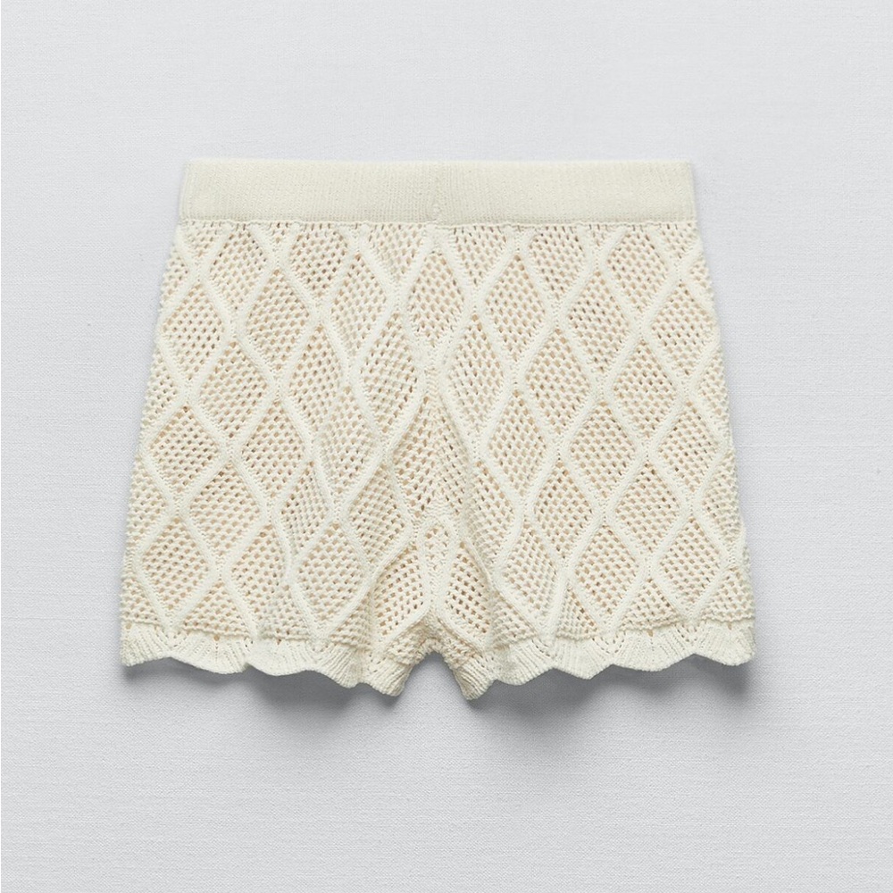 Zara crochet mini shorts swim cover up size Small ivory new w tags